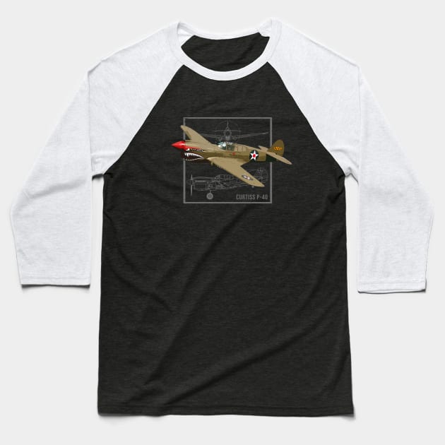 Curtiss P-40 Warhawk | WW2 Fighter Plane Baseball T-Shirt by Jose Luiz Filho